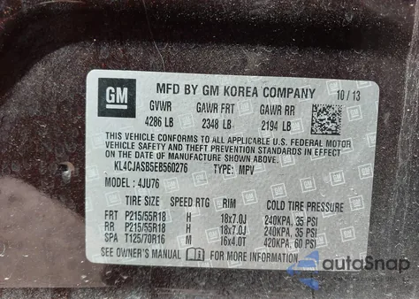 2014 Buick Encore из США, поврежденный, VIN KL4CJASB5EB560276